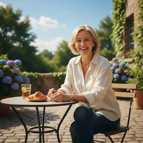 Woman relaxing with a drink, showing that sustainable realistic weight loss fits into ordinary daily life